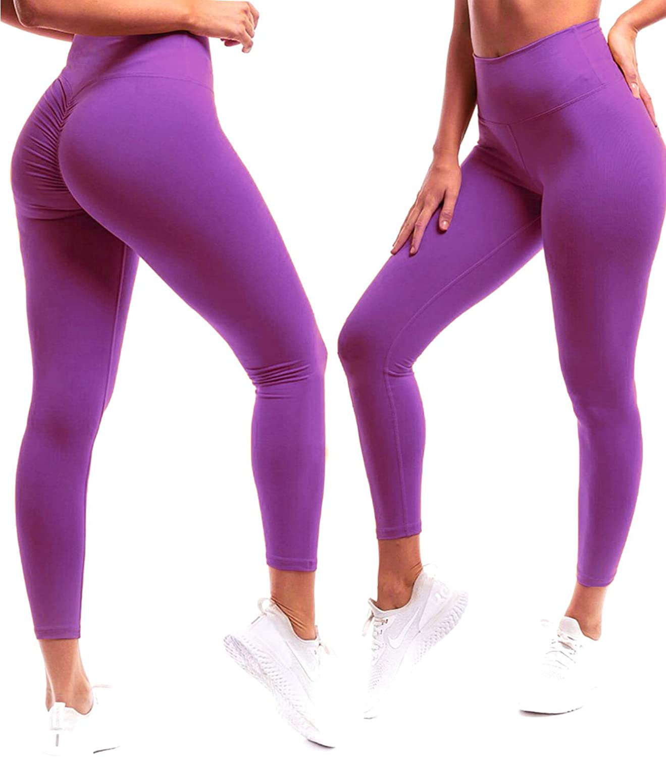 Pxiakgy yoga pants women Women Soft High Waist Stretch Pleated Yoga Pants  Casual Seven Points Leggings crazy yoga leggings womens yoga pants Purple +