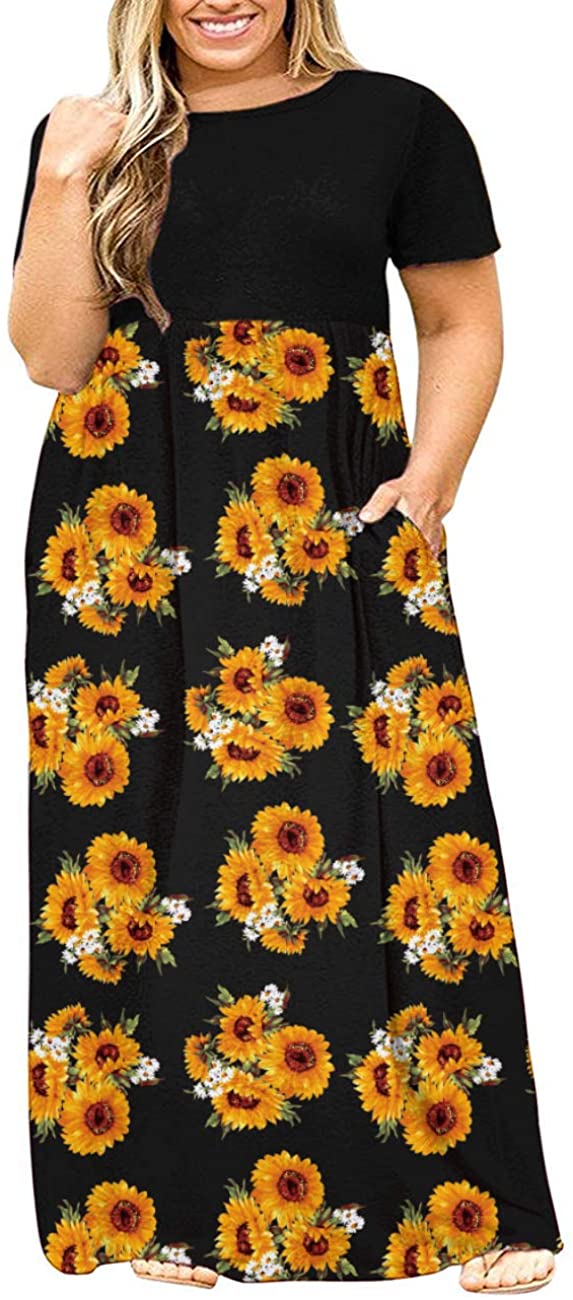KARALIN Women's Plus Size Short Sleeve Loose Plain Casual Long Maxi Dresses  with | eBay