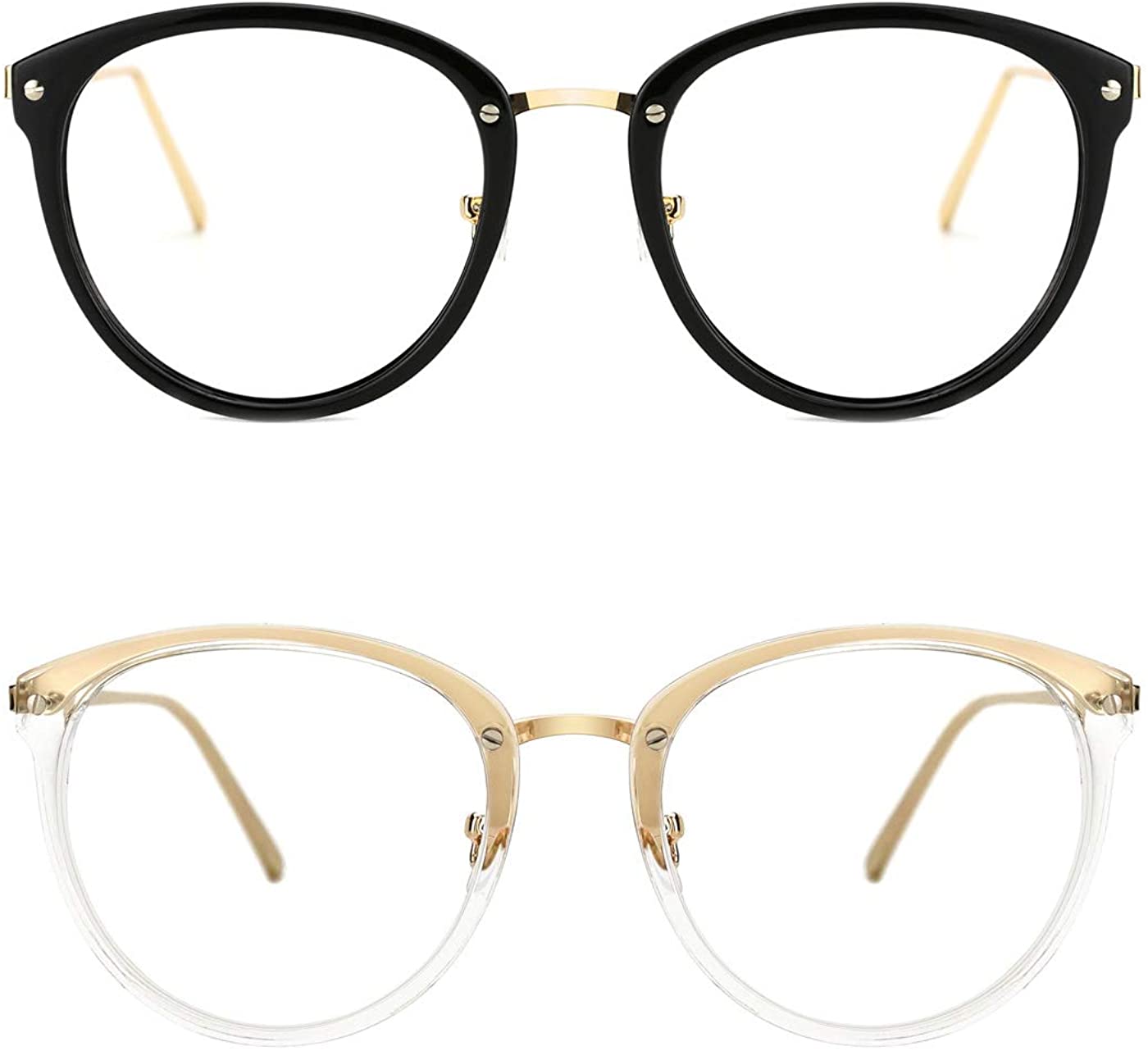 TIJN Non-prescription Glasses Vintage Round Metal Frame for Women Men Clear Lens Eyeglasses 