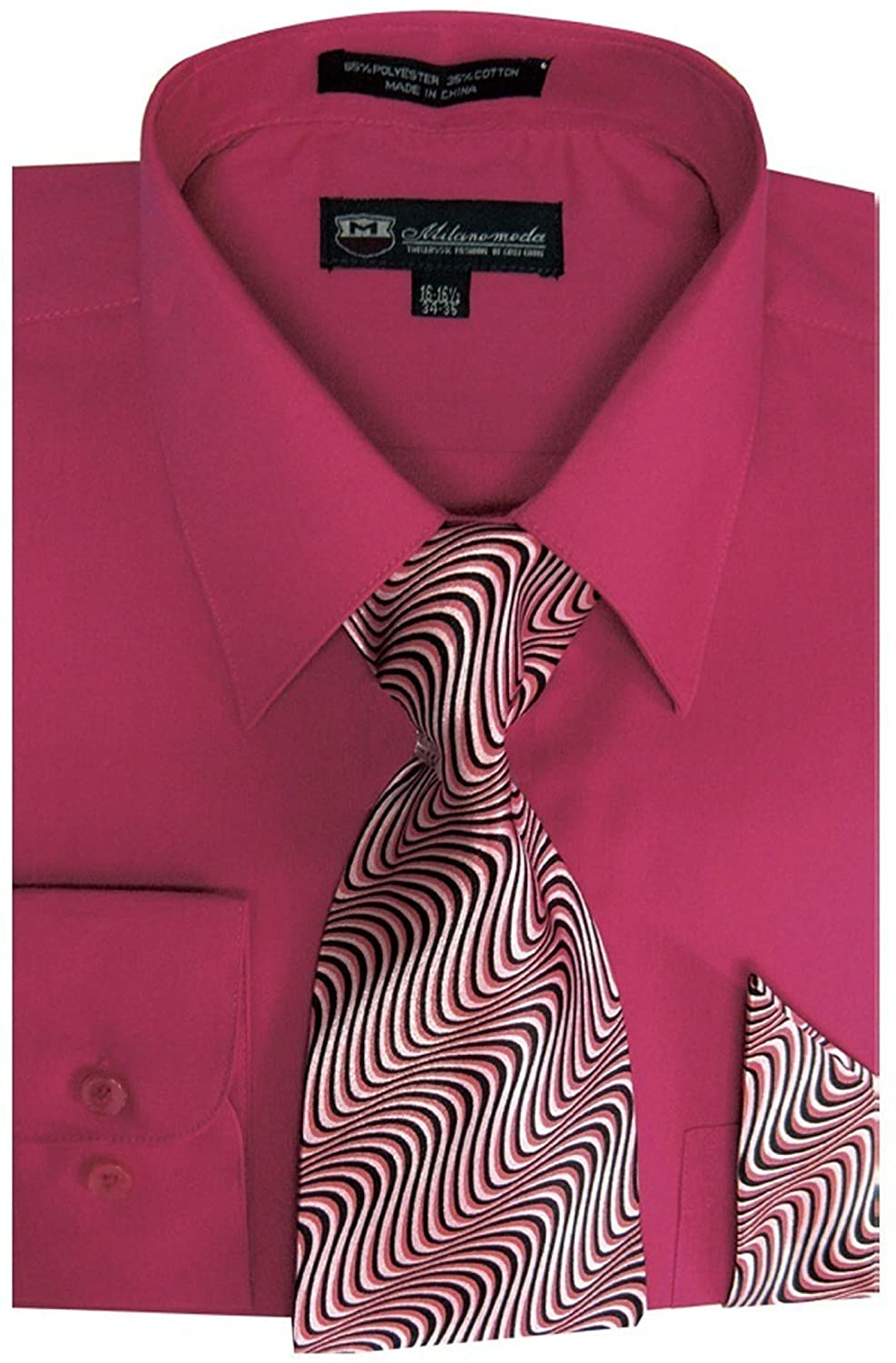 Milano Moda Men's Long Sleeve Dress Shirt with Matching Tie and  Handkerchief SG2