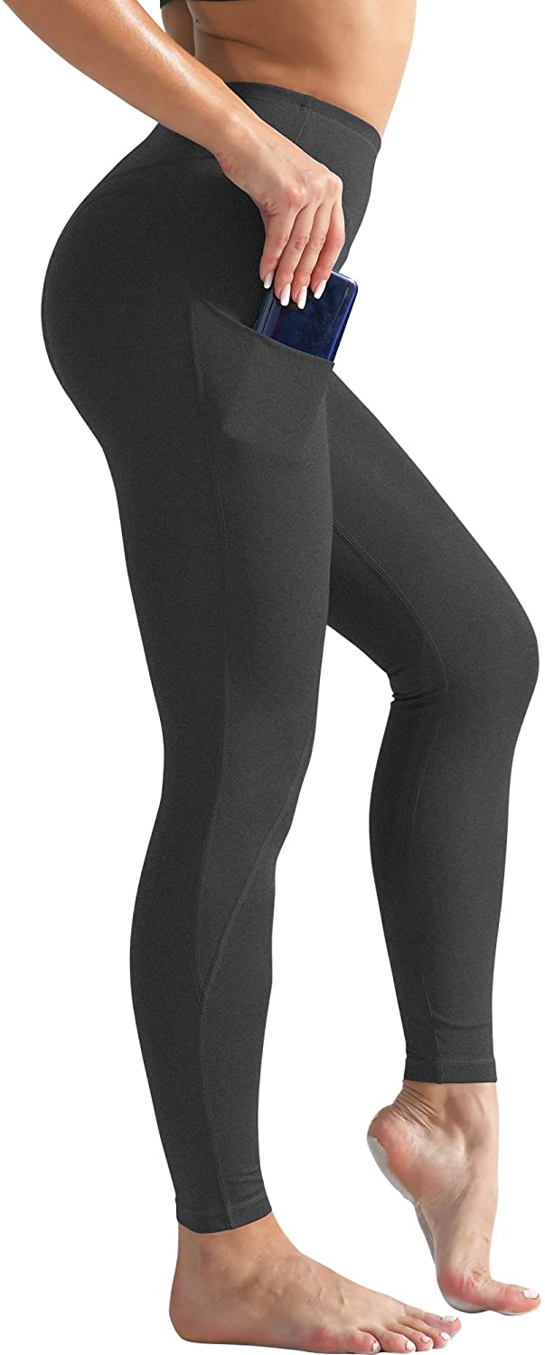 CADMUS High Waisted Tummy Control Yoga Pants with Pockets,Black & Red,3048,Large Workout Leggings for Women