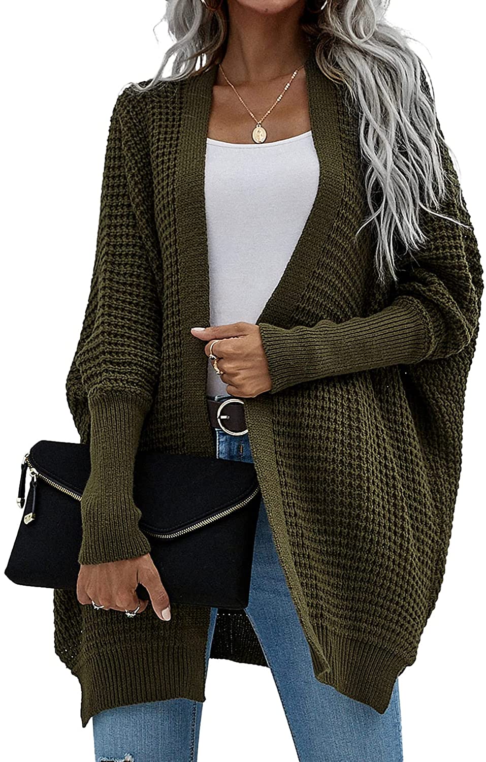 OAJUYJO Womens Cardigan Sweaters Long Sleeve Cable Knit Sweater Open Front Cardigan Outwear Coat 