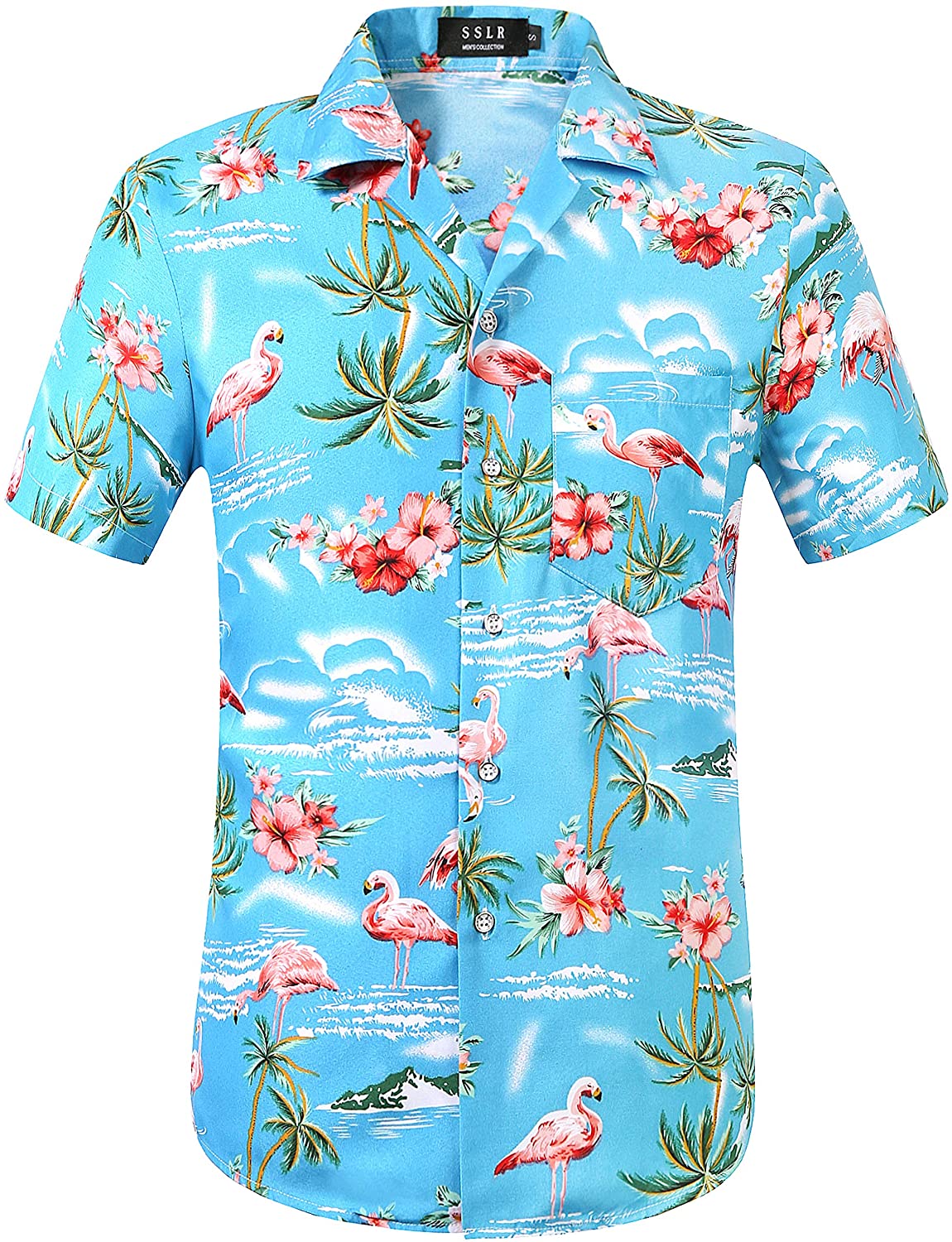 SSLR Men's Flamingo Relaxed Fit Short Sleeve Hawaiian Shirt