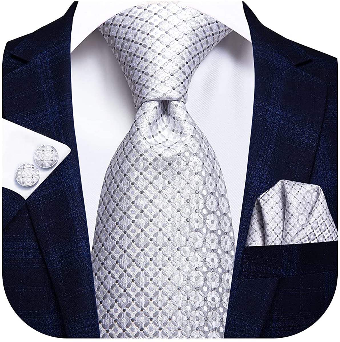 Hi-Tie Classic Plaid Necktie Set include Hanky Cufflinks