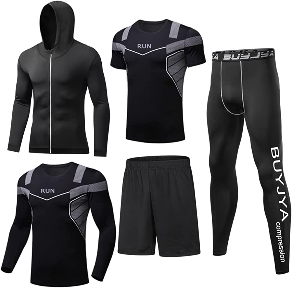 5Pcs Men's Compression Pants Shirt Top Long Sleeve Jacket Athletic Sets Gym  Clothing Men Workout 