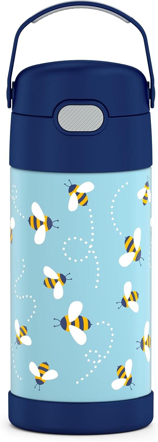 Snug Kids Water Bottle Insulated Stainless Steel Thermos w/ Straw (Girls/Boys) Kitty, 12oz