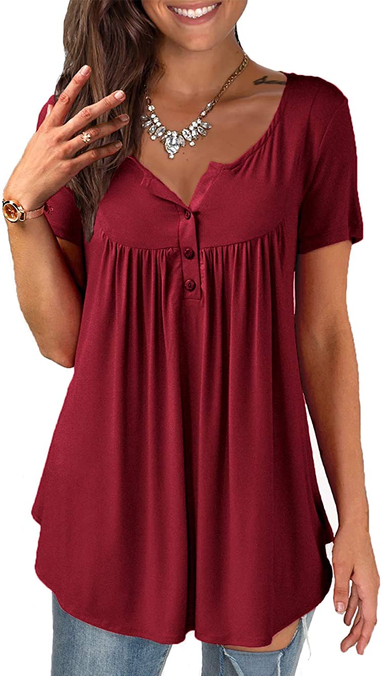 Womens Plus Burgundy Cotton and Lace Long Sleeve Henley Shirt Top 