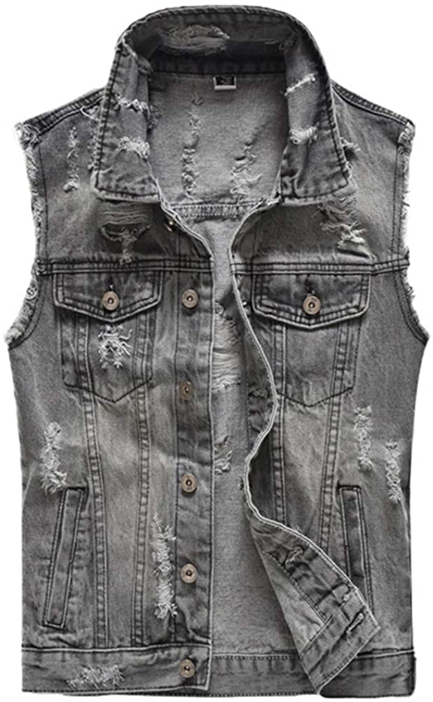 ripped denim vest