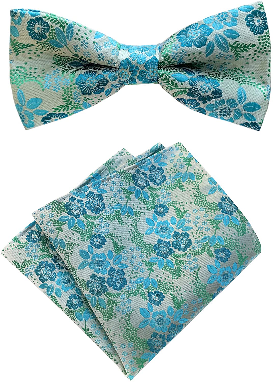 DQT Woven Floral Paisley Turquoise Wedding Classic Mens Pre-Tied Bow Tie 