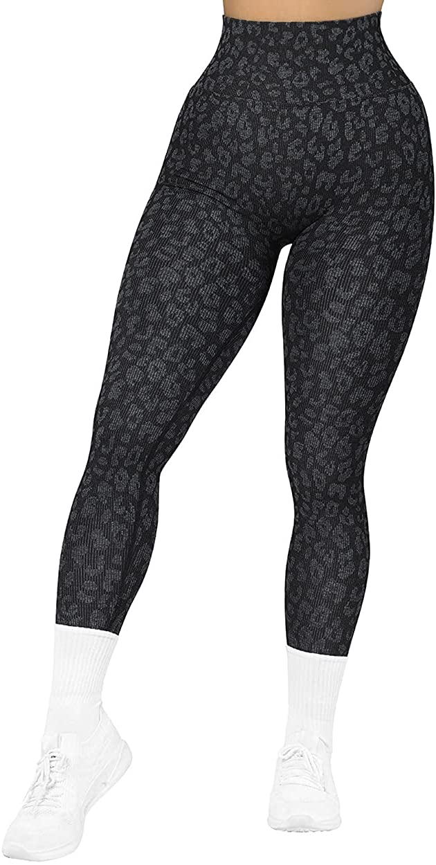 Black Super Stretchy Thick Ribbed Seamless High Waisted Gym Leggings –