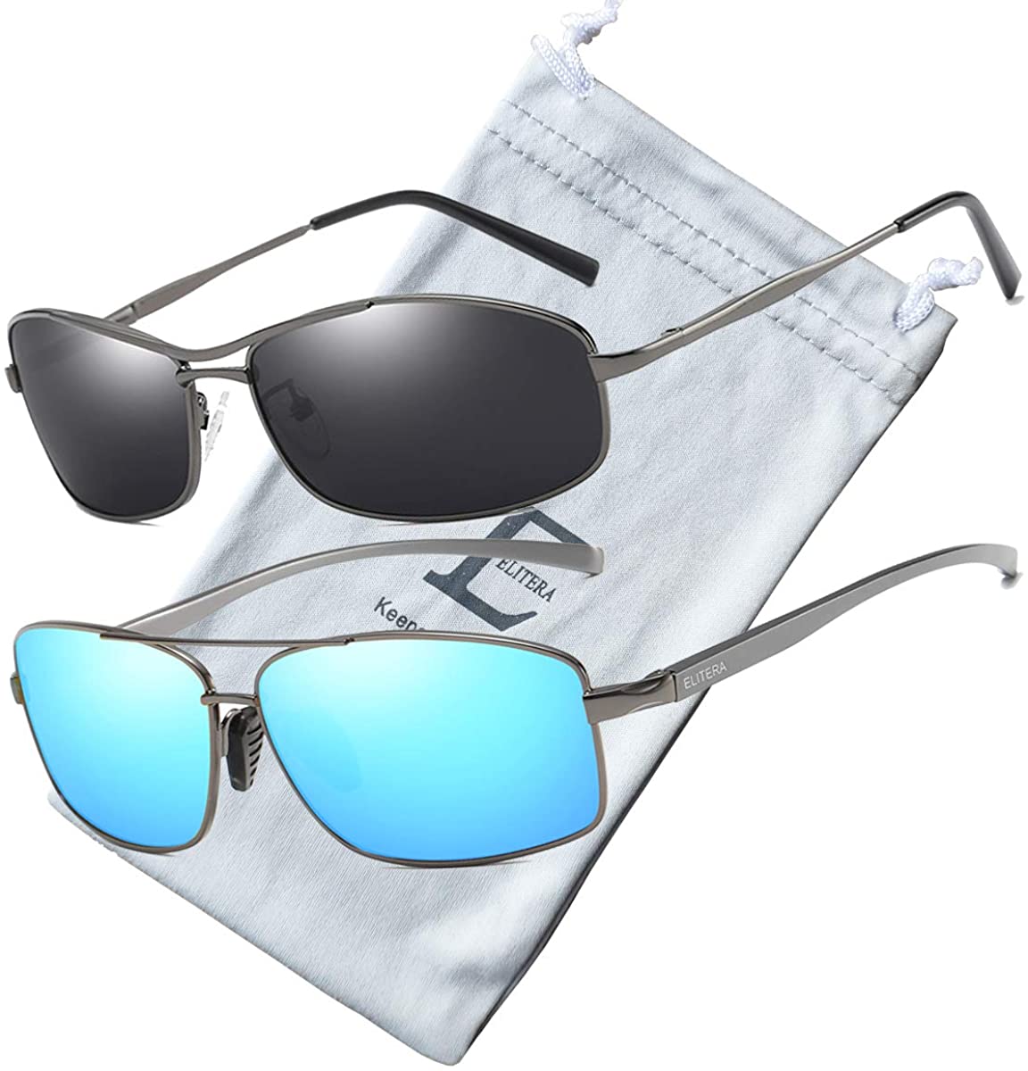 ELITERA Polarized Sunglasses for Men Women Metal Frame UV Protection 