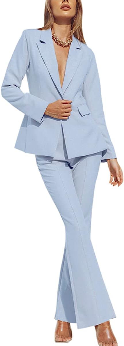 YYNUDA Women's 2 Piece Office Lady Business Suit Set 1 Button Blazer Jacket  and