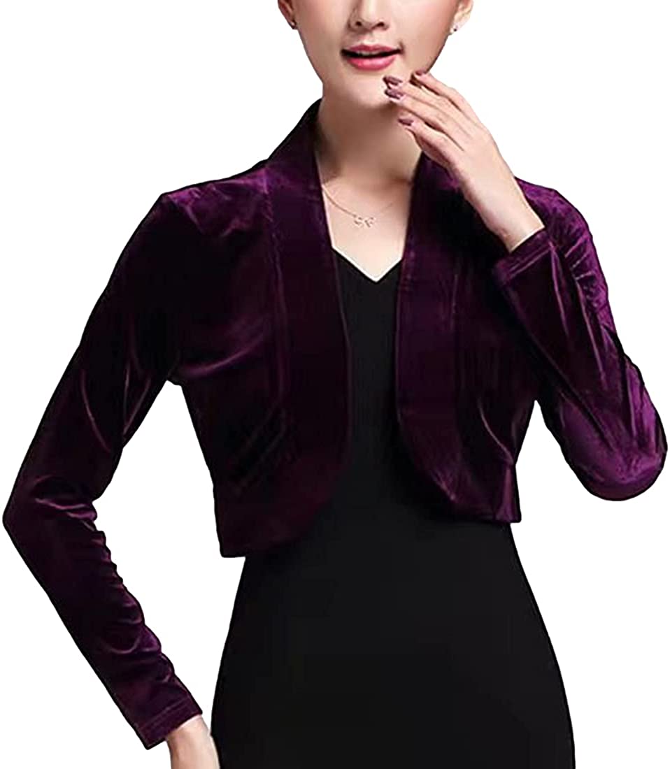 SeekMe Women's Long Sleeve Velvet Shrug for Dress Open Front Cropped Bolero  Card | eBay