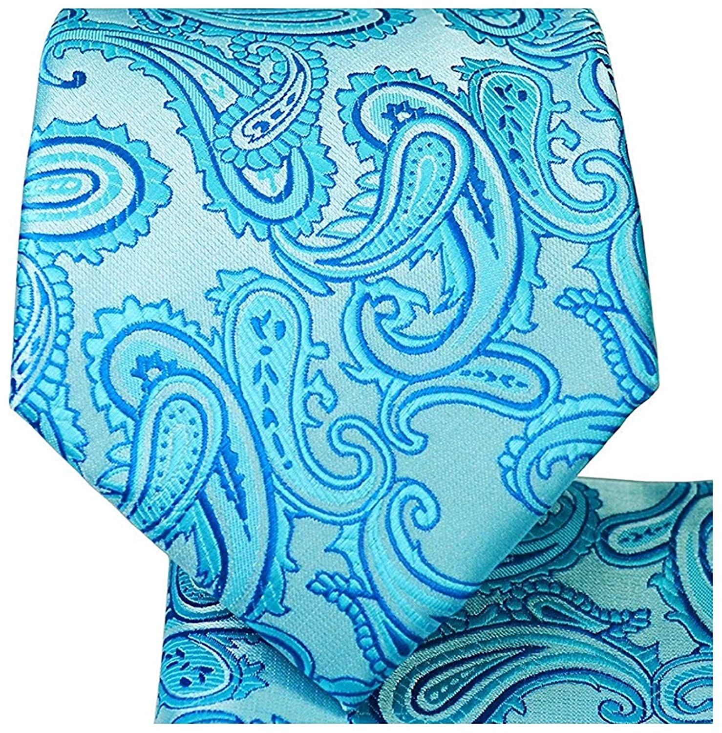 Paisley Pattern Necktie & Matching Pocket Square Handkerchief Set 
