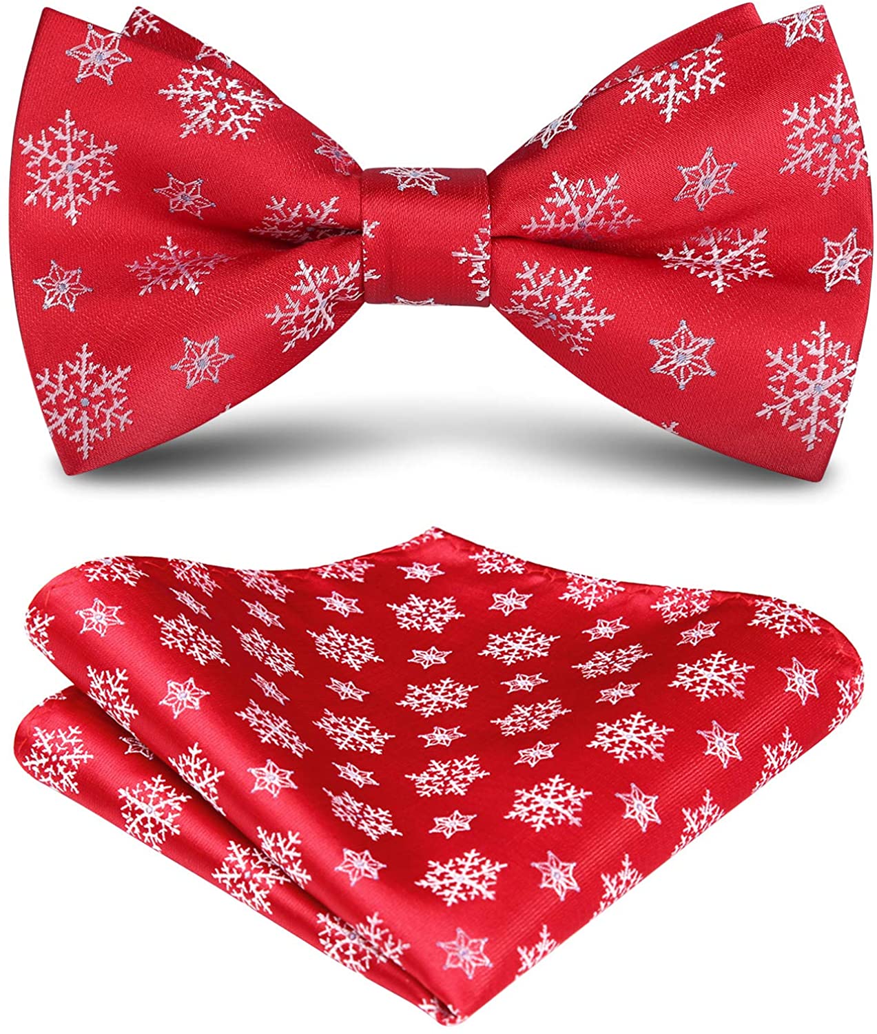 HISDERN Christmas Bow Tie and Pocket Square Set for Men Pre Tied Bowties Xmas Festive Woven Bowtie with Handkerchief 
