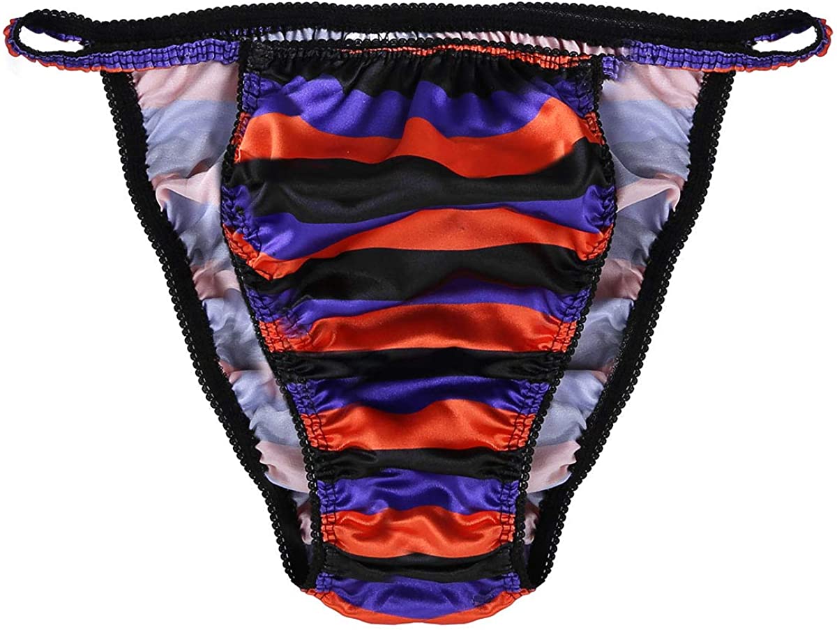 Alvivi Mens Sissy Glossy Satin Ruffled Panties Low Rise String Bikini