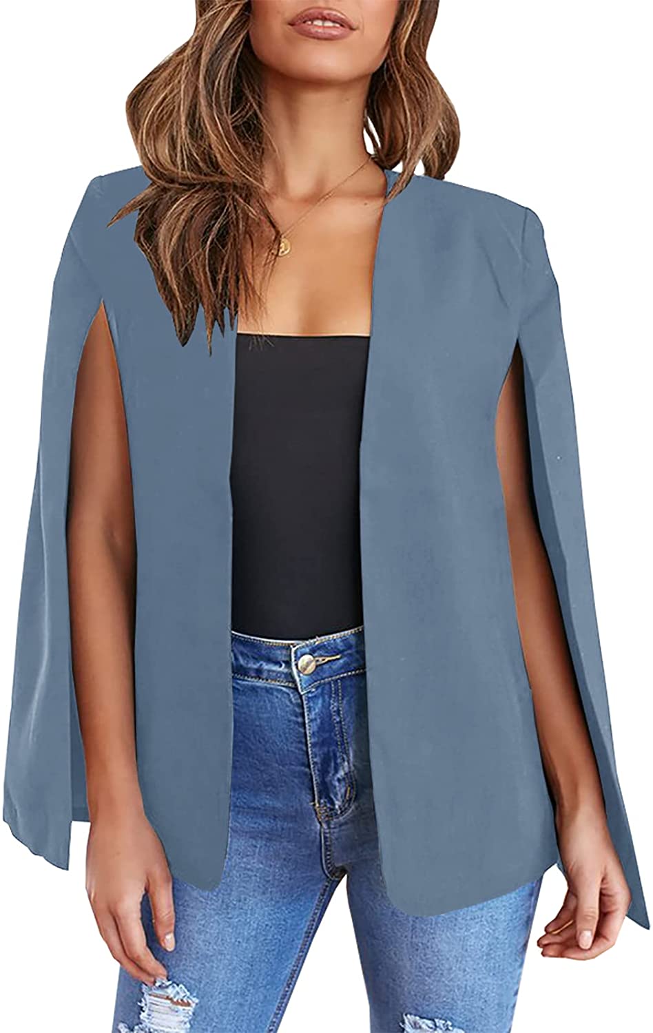 GAMISOTE Womens Cape Blazer Split Sleeve Open Front Casual Jacket