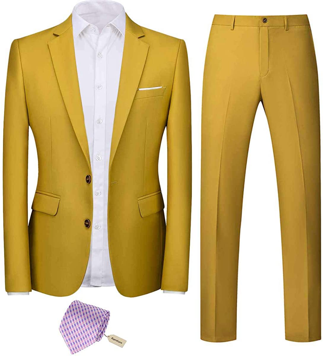 YYG Mens 2 Button Blazers and Trousers 2 Piece Business Slim Suits Set 
