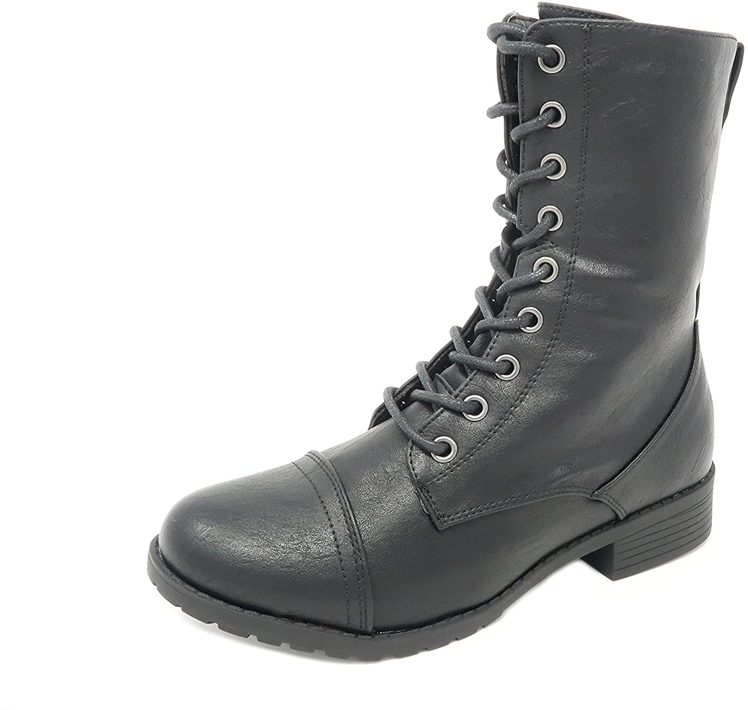 Top Moda Pack-72 Faux Leather Combat Boots Black NEW Women's Size 7 