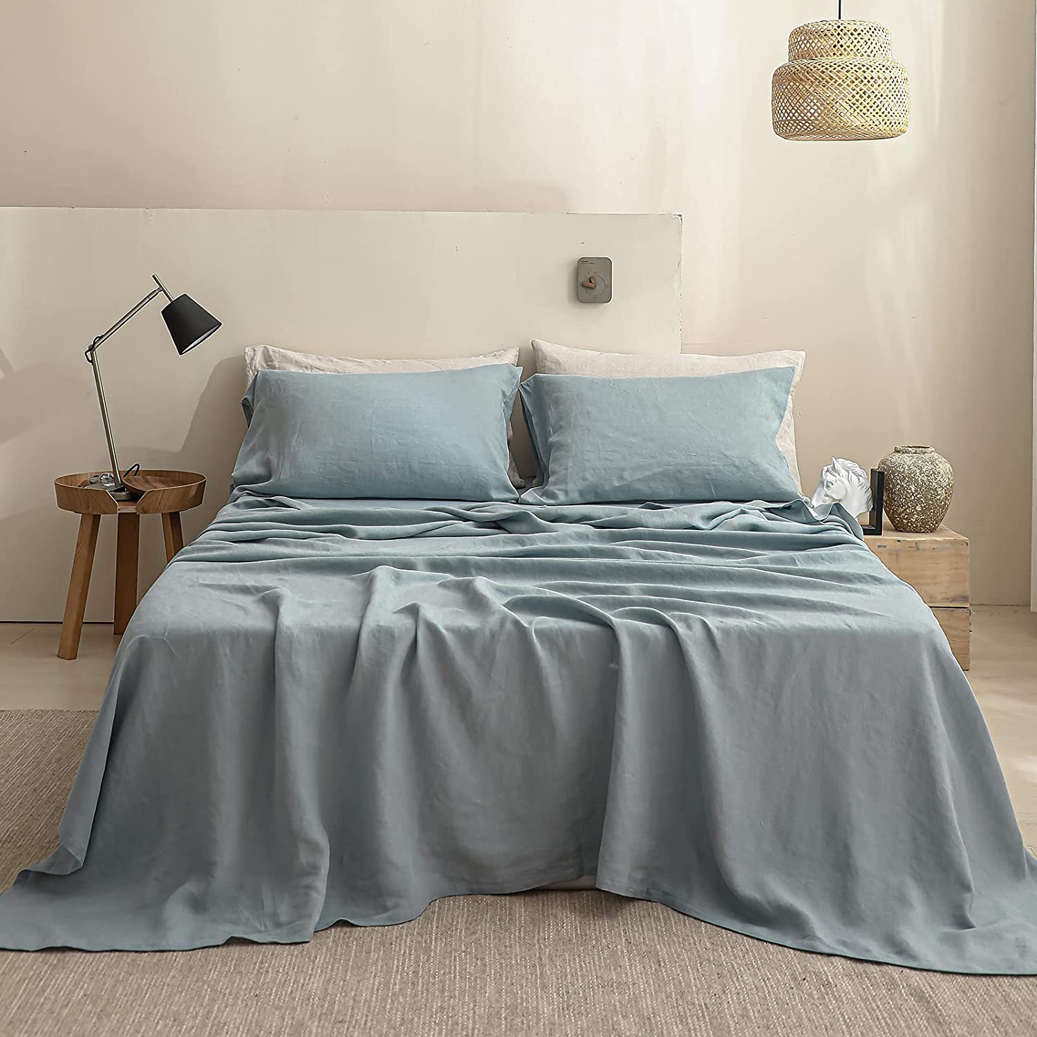 Sijo Premium Stone Washed 100% French Linen Bed Sheet Set, Small