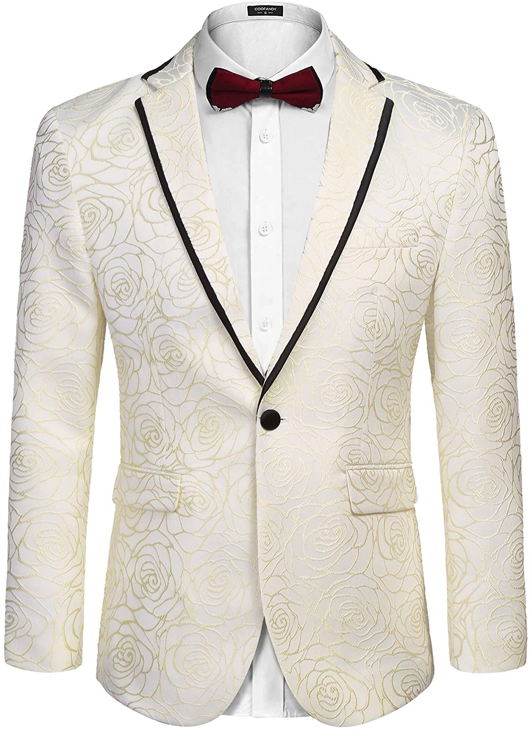 COOFANDY Men's Floral Tuxedo Jacket Rose Embroidered Suit Jacket Wedding Prom Dinner Party Blazer 