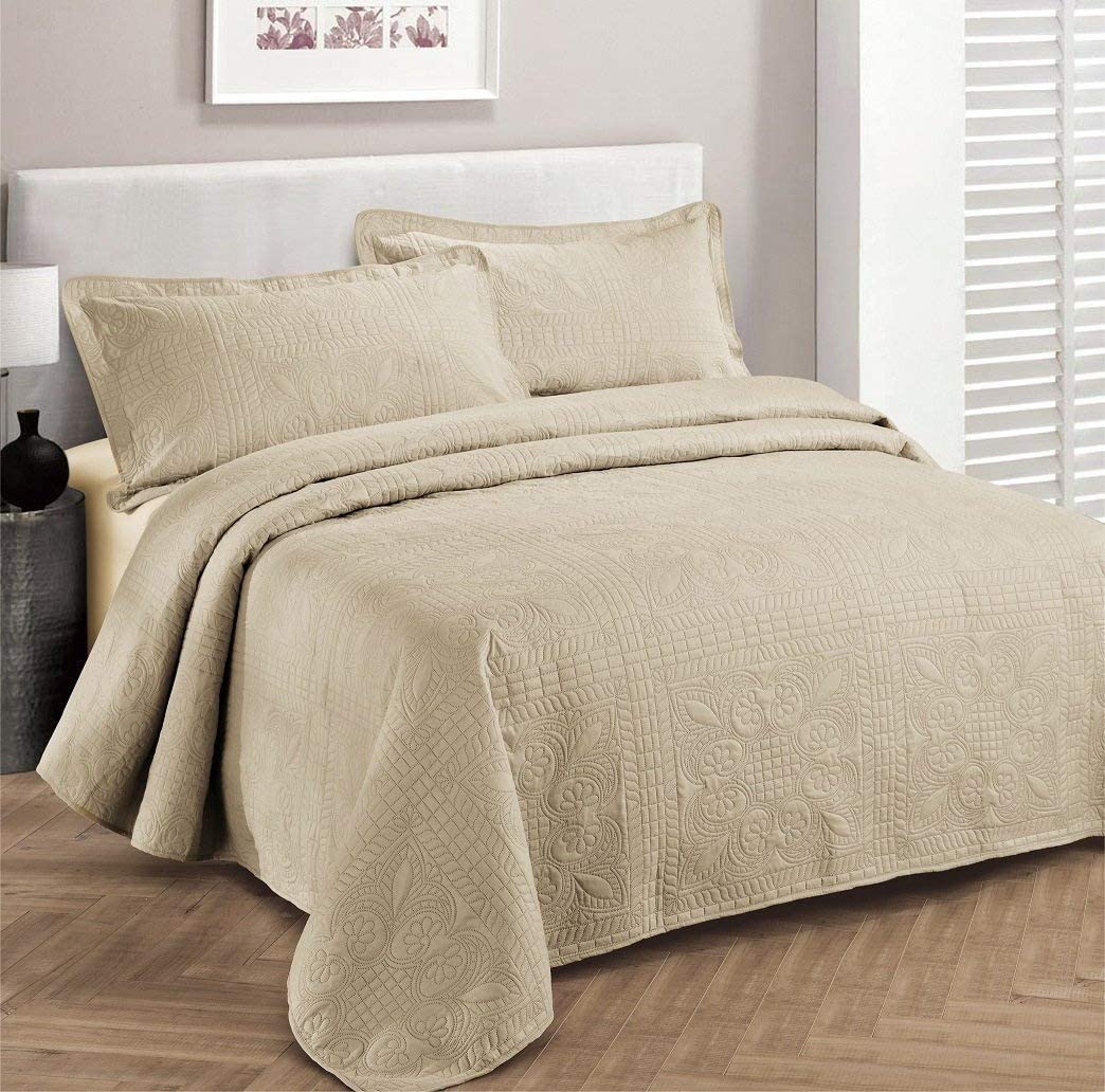 HAFAA Elegant Quilt Cover Embossed Quilted Bedspread Single Bed Set Beige 