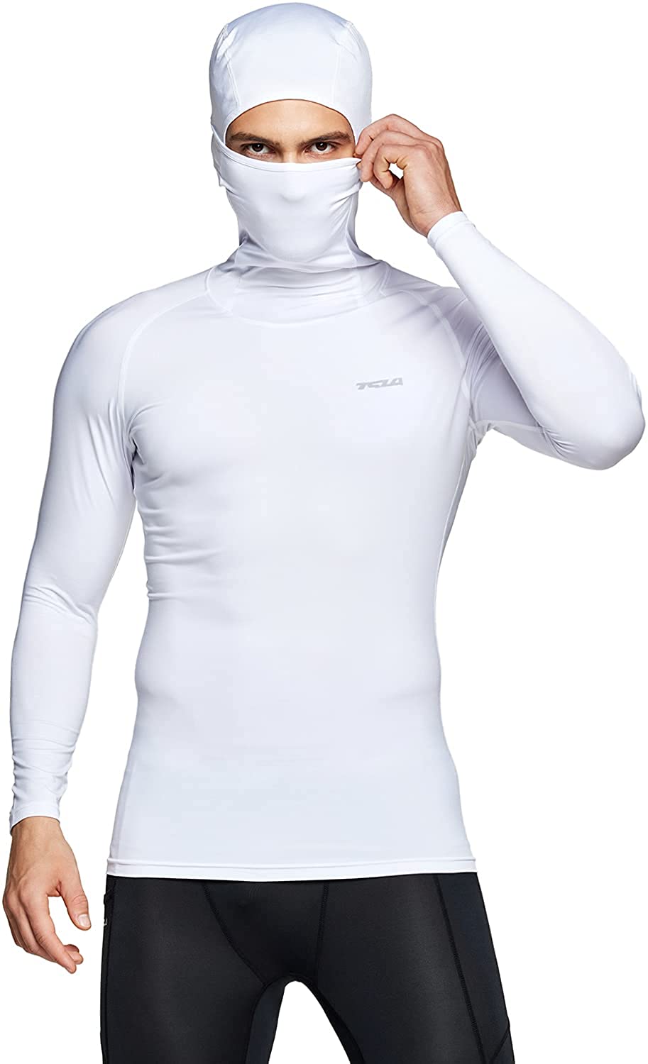 TSLA Men's Long Sleeve Workout Shirts Hoodie with Mask Cool Dry Fit Sports Compression Shirts UPF 50 