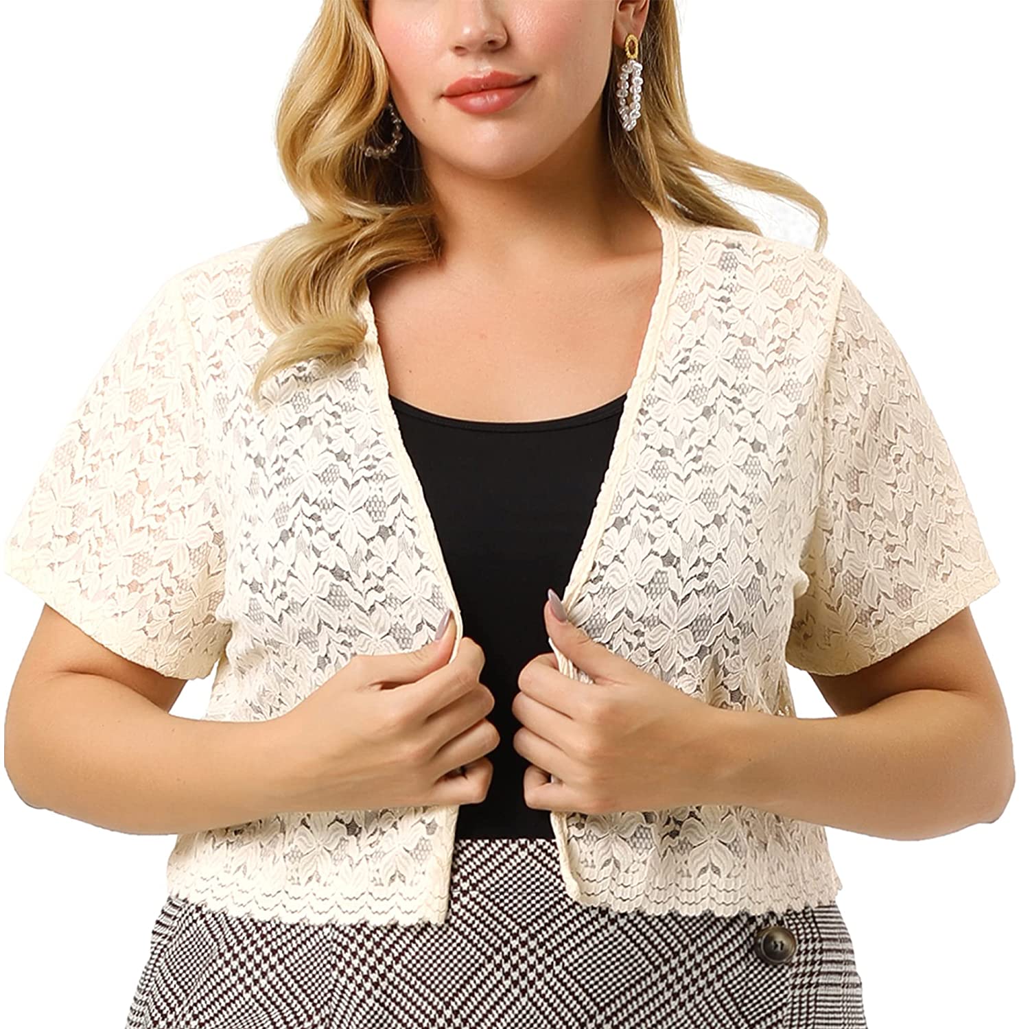 Agnes Orinda Plus Size Shrug for Women Short Sleeve Lace Open Front Crop  Bolero | eBay