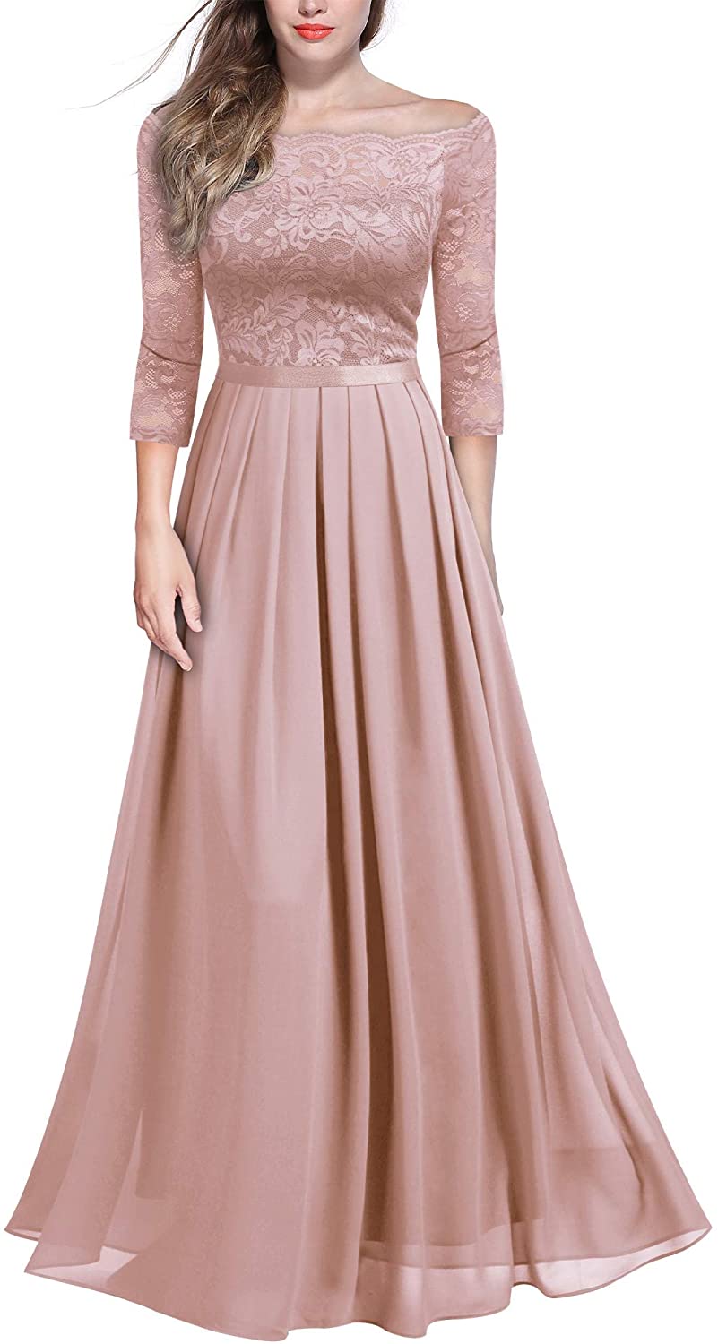 MIUSOL Women's Lace Chiffon 3/4 Sleeve Long Evening Dress