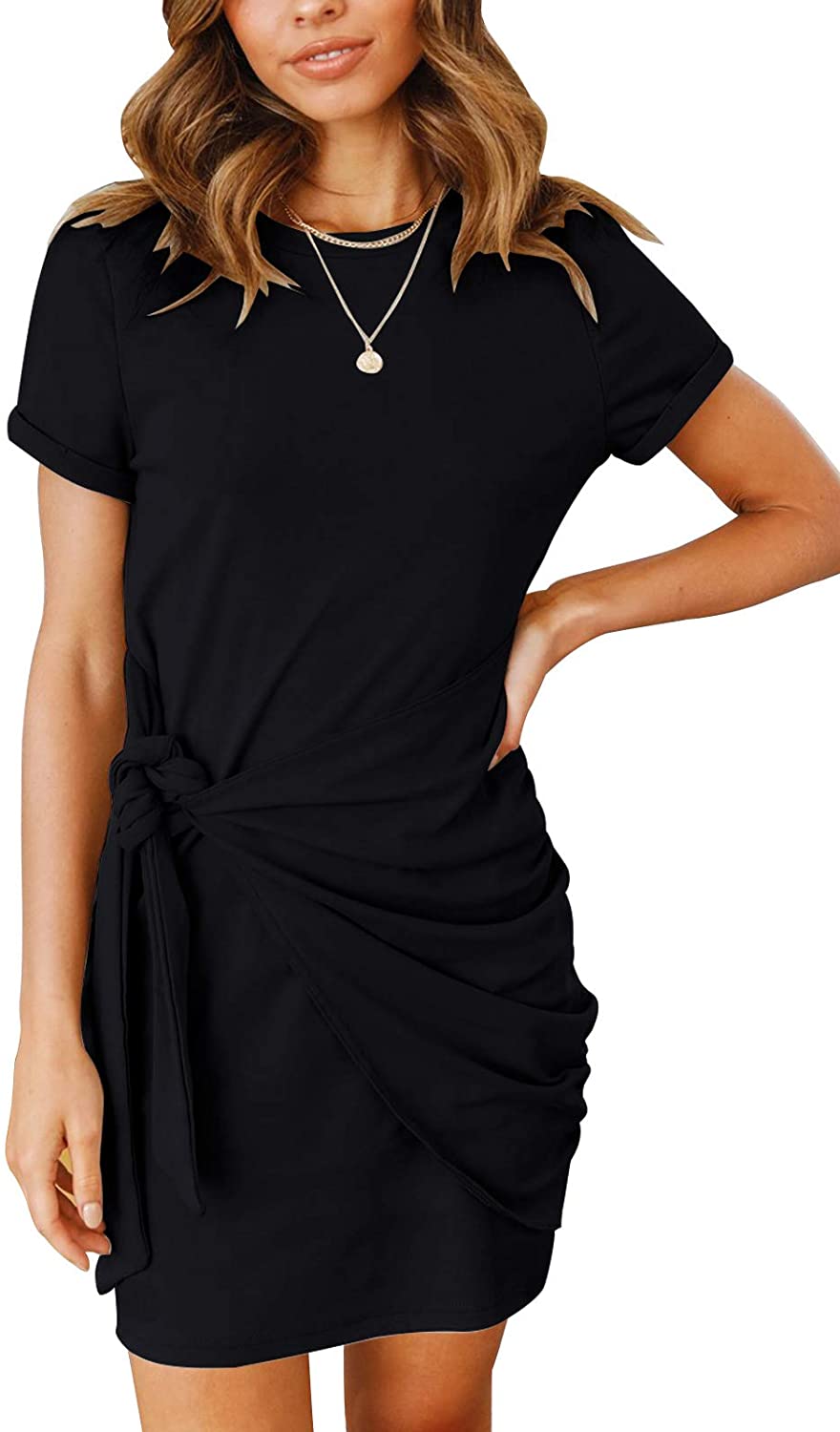 Black Ruched Front T Shirt Dress