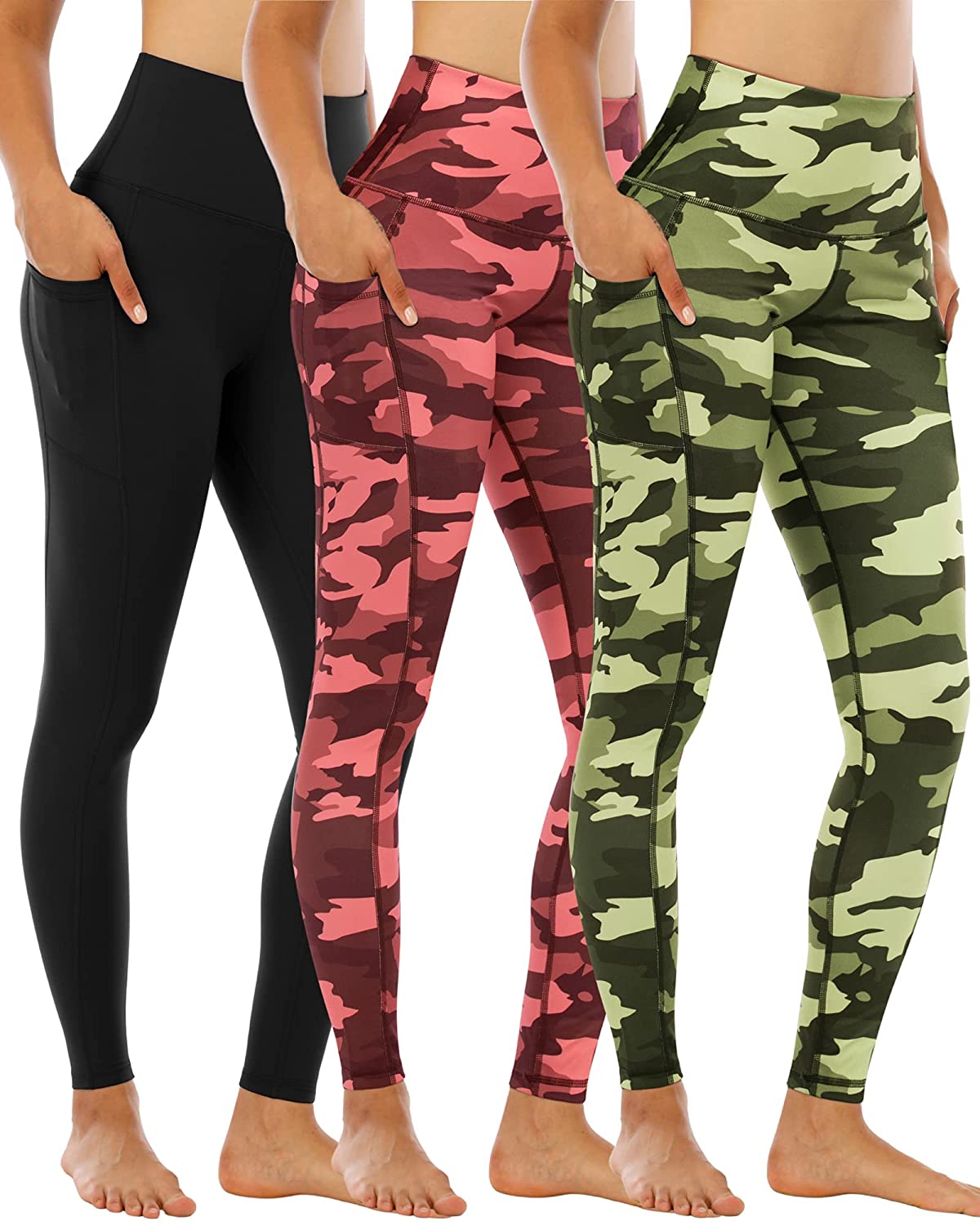CHRLEISURE 3 Packs Leggings with Pockets for Women, High Waisted Tummy  Control W