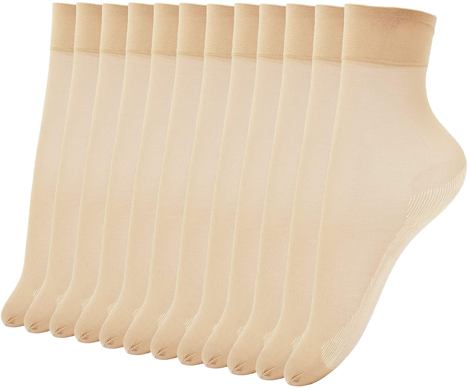 FITU Womens 12 Pairs Silky Cotton Sole Bottom Sheer Ankle High Nylon Tights  Hosiery Socks