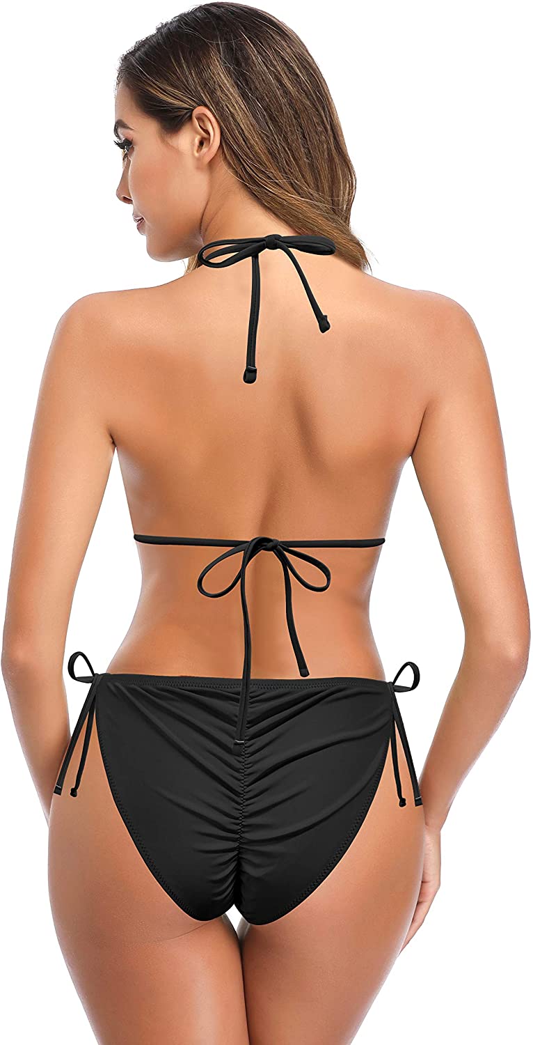 Shekini Women S Tie Side Bottom Halter Triangle Bikini Two Piece Swimsuits Ebay