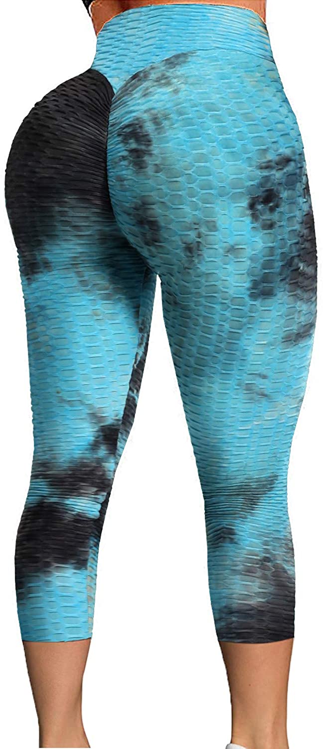  GYMSPT High Waisted Yoga Capri Leggings for Women, Scrunch Butt  Lifting Tummy Control Tie Dye Workout Cropped Pants : Sports & Outdoors