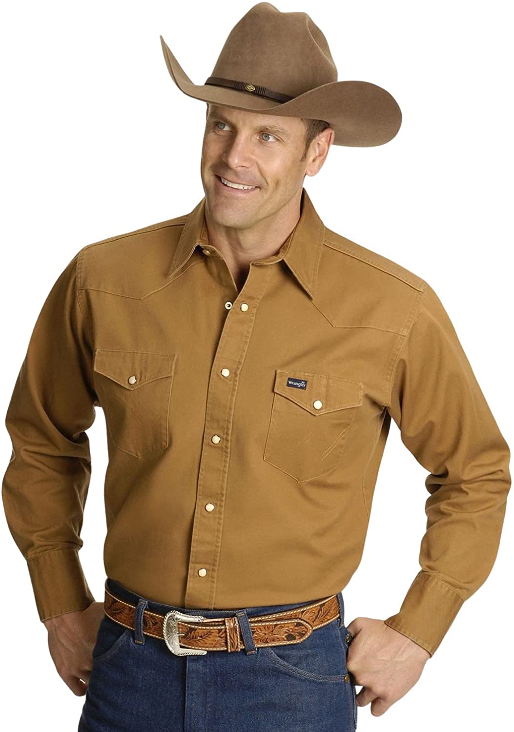 wrangler men's western long sleeve snap firm finish work shirt