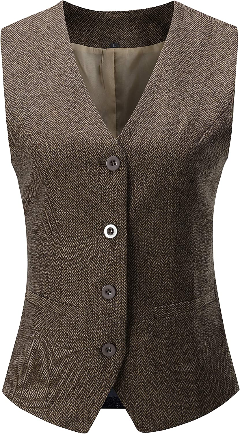 V VOCNI Women's Fully Lined 4 Button V-Neck Economy Dressy Suit Vest  Waistcoat