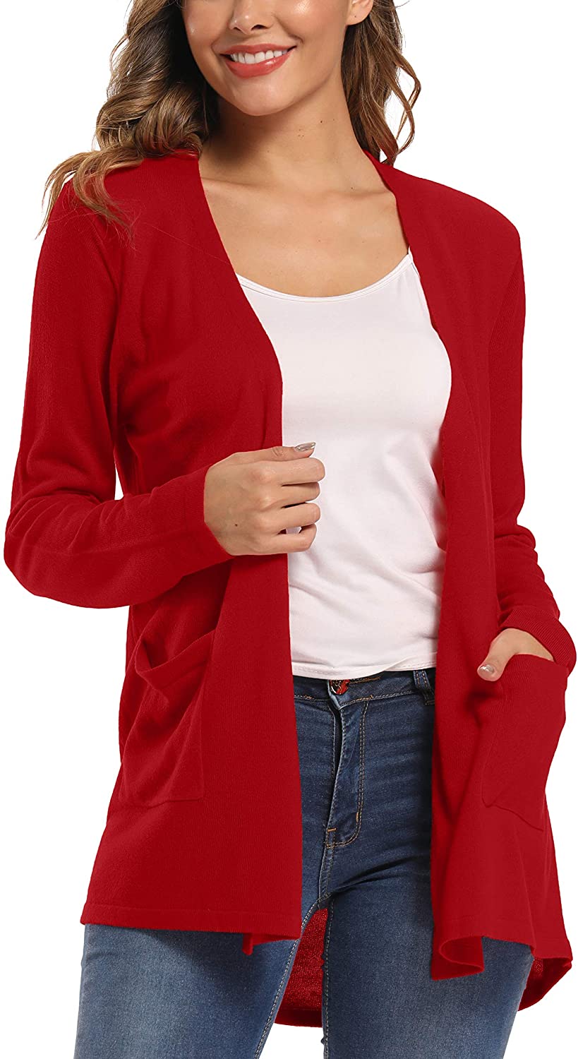 Urban CoCo Women's Long Sleeve Open Front Lightweight Cardigan Sweaters with Pockets