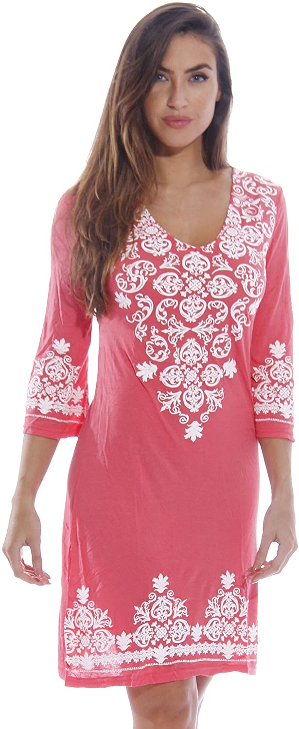 Just Love Womens 3/4 Sleeve Swimsuit Cover Up Casual Tunic Resort Wear ...