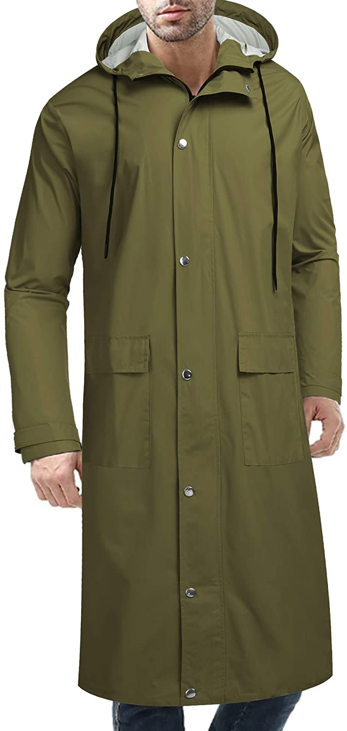 COOFANDY Mens Rain Jacket with Hood Waterproof Lightweight Active Long Raincoat 