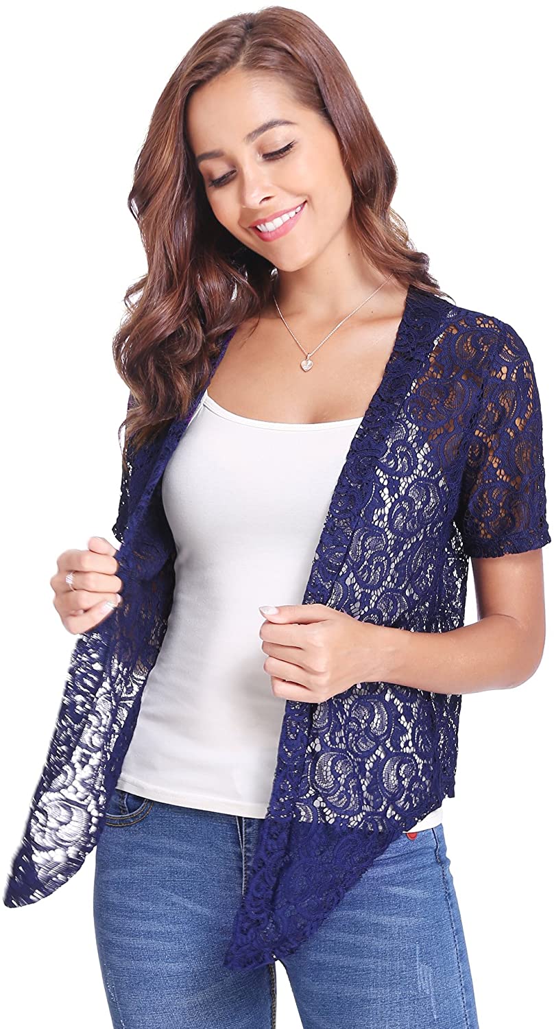 Abollria Women Short Sleeve Floral Lace Shrug Open Front Bolero ...