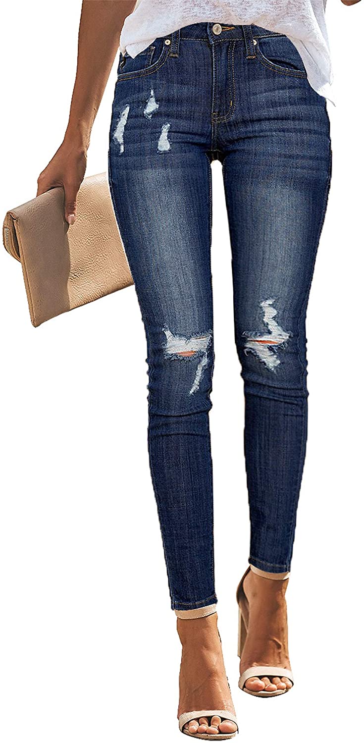 Utyful Women’s Stretchy Skinny Jeans Button Slim Fit Ripped Denim Jeans 