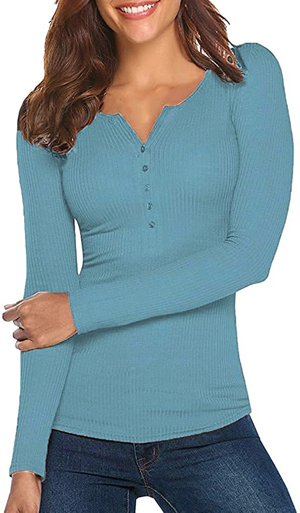 Topstype Women's Long Sleeve Henley Tops Pullover with Buttons Down Casual  Loose Fit V-Neck Tunics at  Women's Clothing store