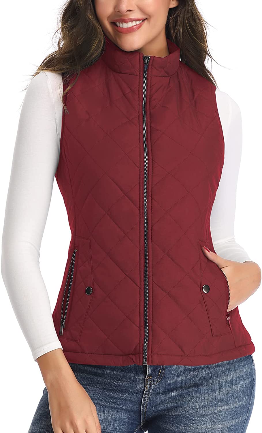 Art3d Womens Vests Padded Lightweight Vest for Women Stand Collar Quilted Gilet with Zip Pockets