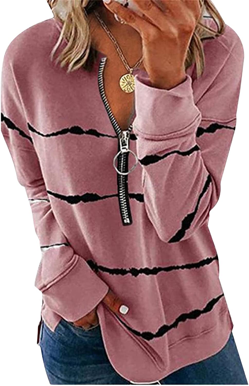 Milumia Womens Long Sleeve Color Block Letter Print Zipper Casual Pullover Sweatshirt Top 