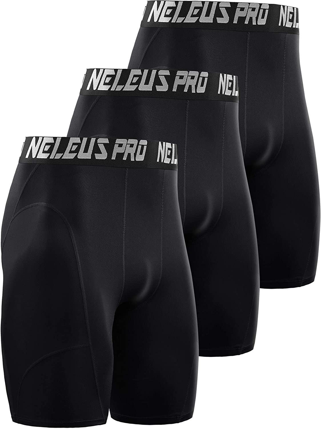 Neleus Men's 3 Pack Compression Short with Pocket 