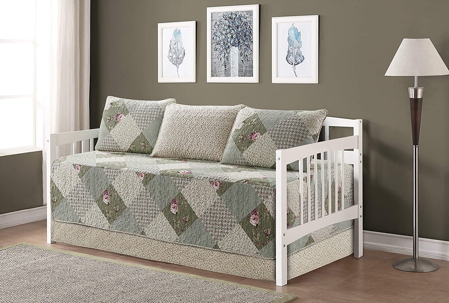 Details about   Mk Collection 5pc Day Bed Quilted Bedspread Set Floral Light Blue White Gray Nav 