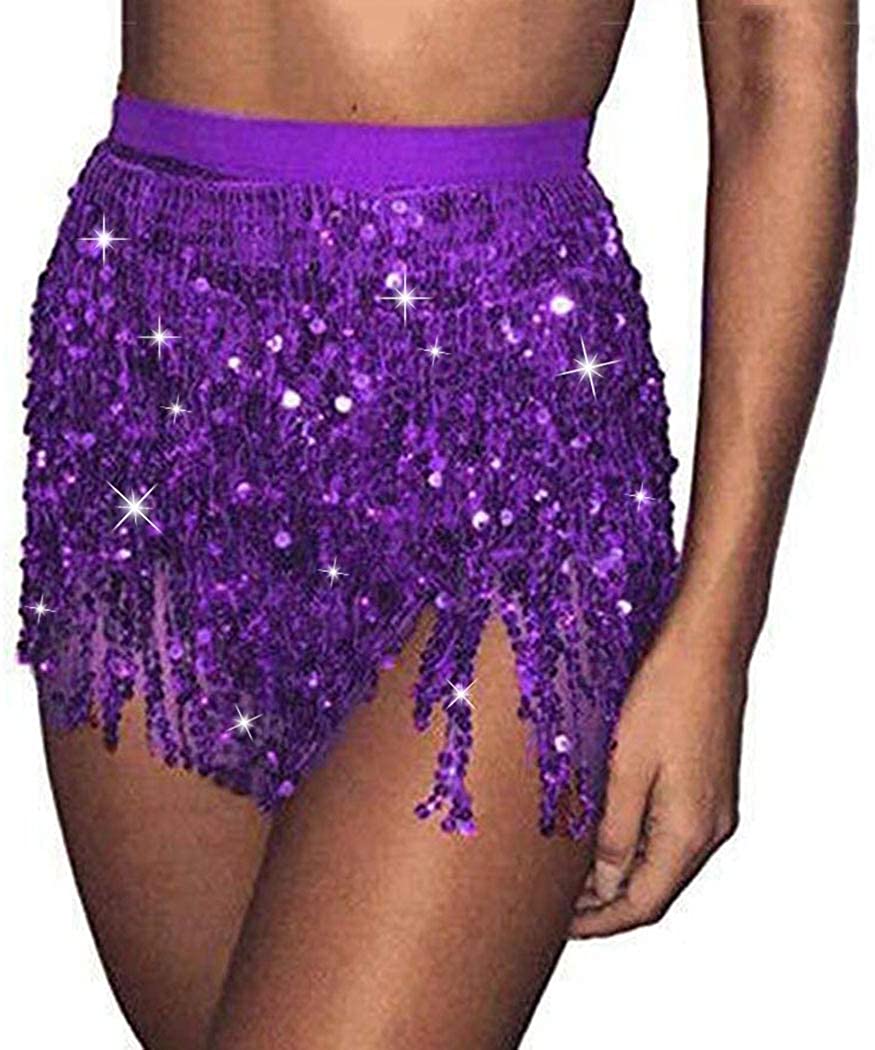 Avidlove Women's Belly Dance Hip Skirt Tassel Scarf Sequin Wrap Rave Costume 