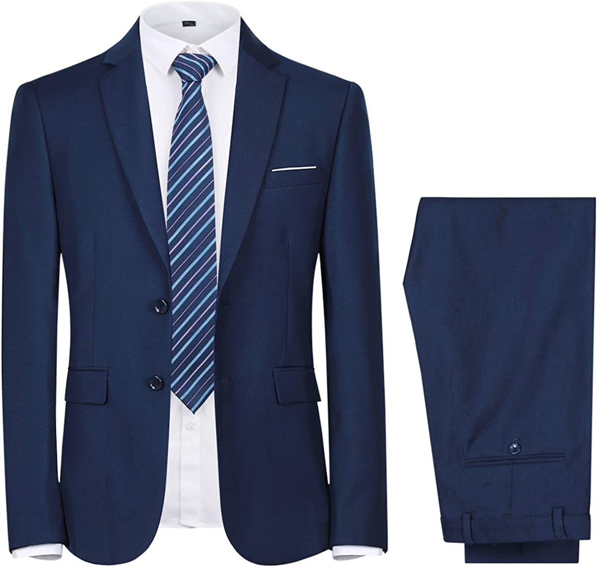 SMihono Men's Trendy Suit Blazer + Shirt + Suit Pants Three Piece Set  Business Pocket Work Office Lapel Collar Button Suit Coat Prom Wedding Long  Sleeve Tuxedo Slim Fit Solid Light blue