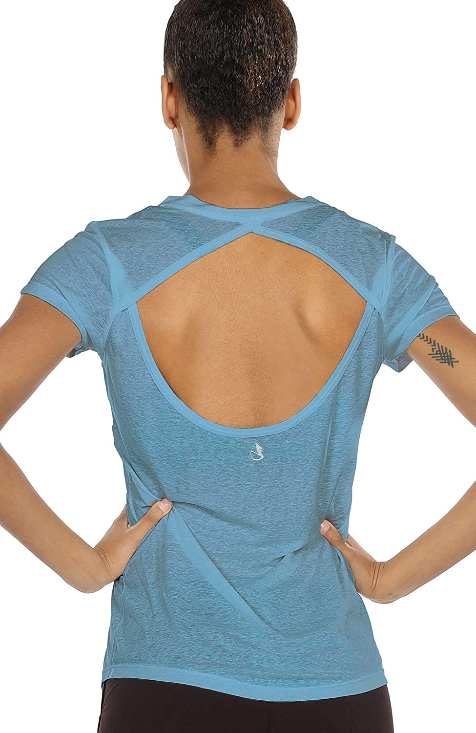 icyzone Open Back Workout Top Shirts - Yoga t-Shirts Activewear