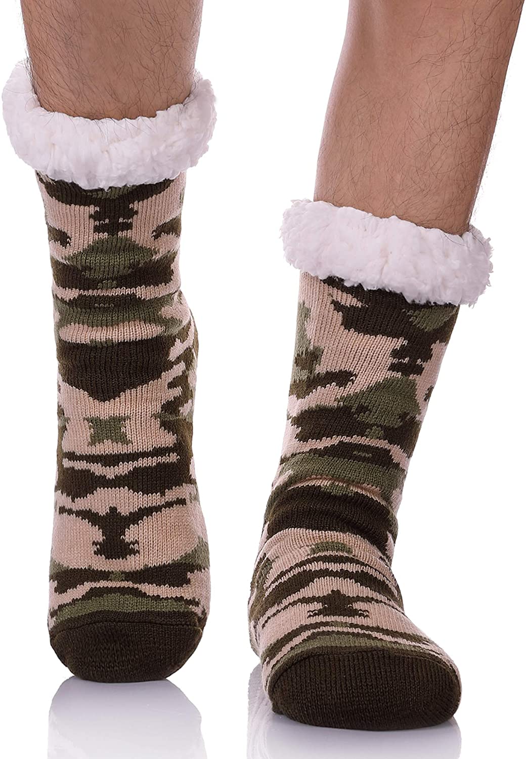 CHOWISH Mens Warm Fuzzy Slipper Socks Winter Cozy Thick Fleece Lined Non Slip Indoor Christmas Socks 